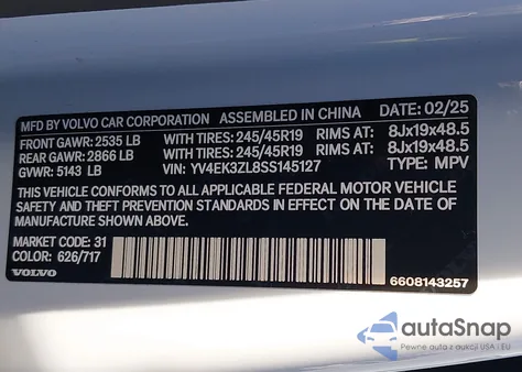 2025 Volvo Ex30 Ultra Twin Motor Performance, Fully Electric z USA, uszkodzony, nr VIN YV4EK3ZL8SS145127